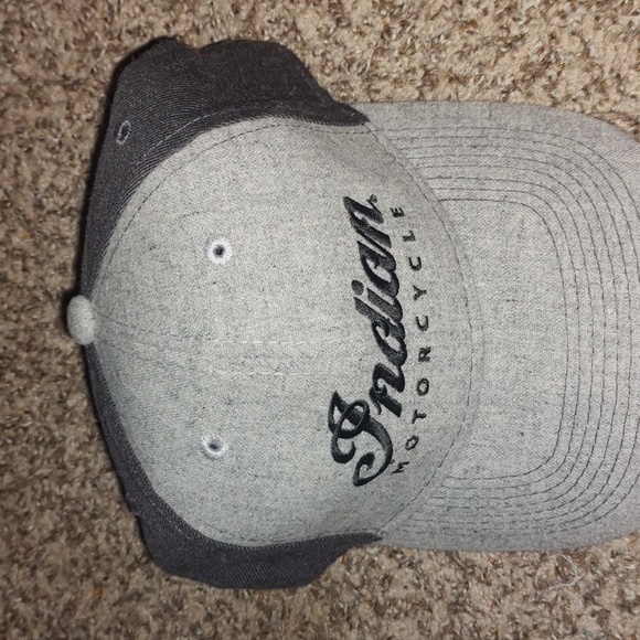 Indian Motorcycle Script Logo Gray Flat Bill Trucker Hat Cap - Picture 2 of 9